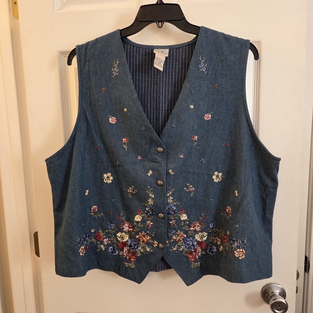 VTG Koret City Blues sz 22W embroidered jean vest NWT boho garden cottagecore